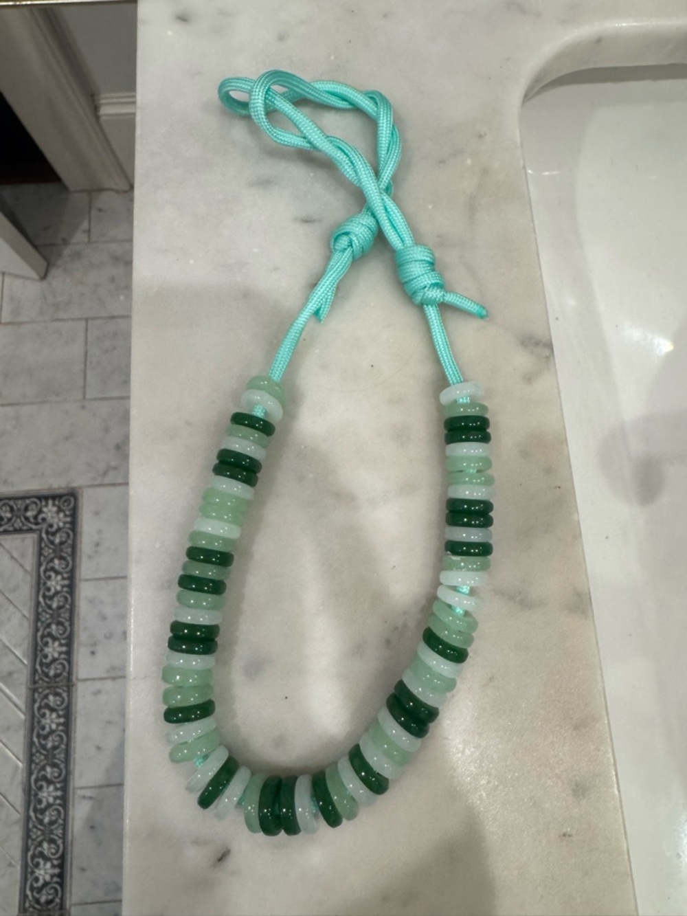 Handmade Mint & Emerald Bead Necklace - Adjustable Cord
